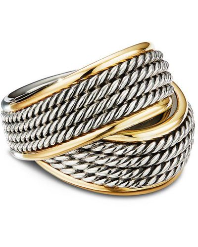 David Yurman Origami Crossover Ring W/ 18k Gold, Size 6-8 - Metallic