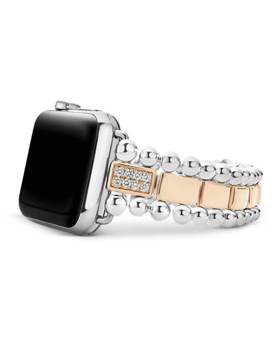 Lagos Smart Caviar 18k Rose Gold & Sterling Silver Single Diamond Apple? Watch Bracelet - Metallic