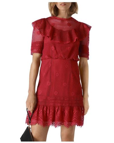 Whistles Mariah Ruffled Lace Mini Dress - Red