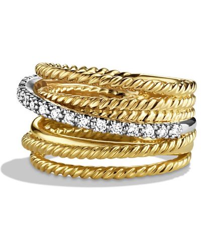 David Yurman Crossover Wide Ring With Diamonds In Gold - Metallic
