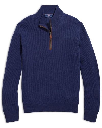 Vineyard Vines Cash Fisherman Quarter Zip Cashmere Sweater - Blue