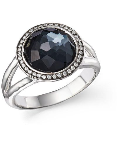 Ippolita Stella Ring In Hematite Doublet With Diamonds In Sterling Silver - Metallic