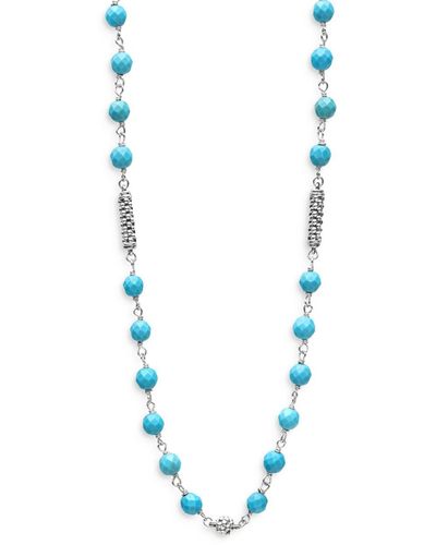 Lagos Sterling Silver Caviar Turquoise Bead Station Necklace - Blue