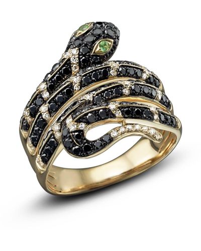 Bloomingdale's Black And White Diamond Snake Ring With Tsavorite In 14k Yellow Gold - Metallic