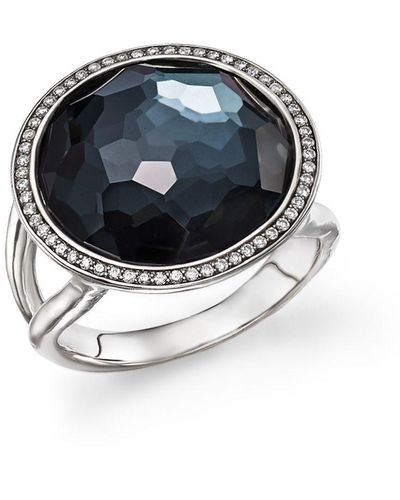 Ippolita Stella Lollipop Ring In Hematite Doublet With Diamonds In Sterling Silver - Metallic