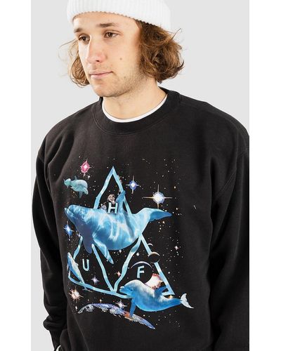 Huf Space dolphins wash crewneck jersey negro