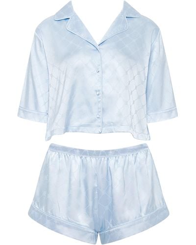 Bluebella Helene Luxury Satin Short Pyjama Set Ice Water Blue