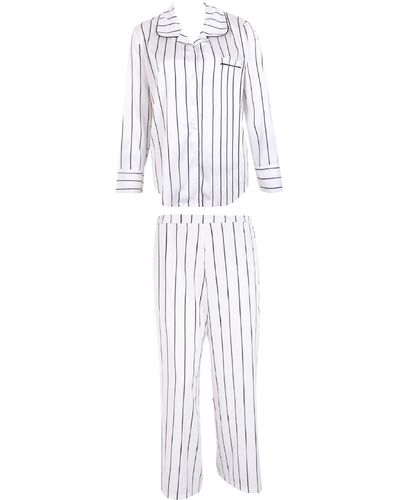 Bluebella Bluebella beau luxuriöses langes pyjama set aus satin weiss/schwarz - Weiß