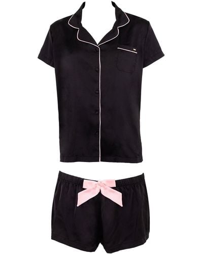 Bluebella Abigail Shirt And Short Set Black/pale Pink