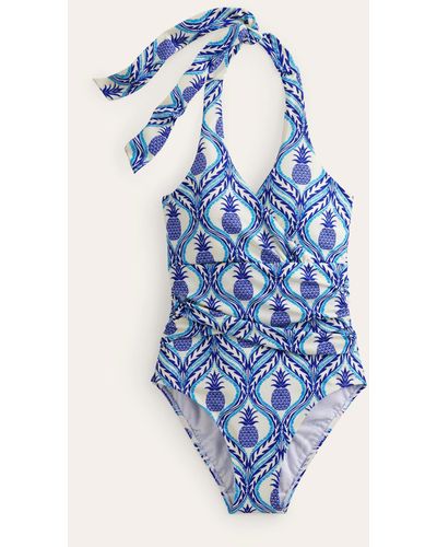 Boden Levanzo Ruched Halter Swimsuit - Blue