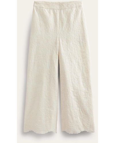 Boden Embroidered Wide Leg Trousers - Natural