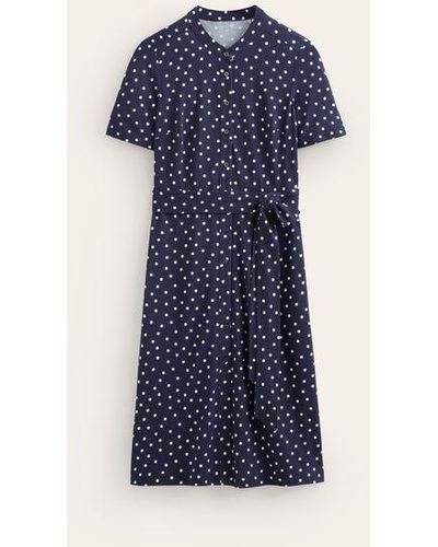 Boden Julia Short Sleeve Shirt Dress Navy, Scattered Brand Spot - Blue