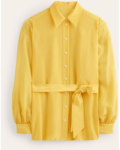 Boden Belted Silk Shirt - Yellow