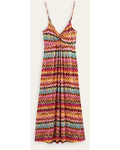 Boden Strappy Jersey Maxi Dress Multi, Textured Ikat - White