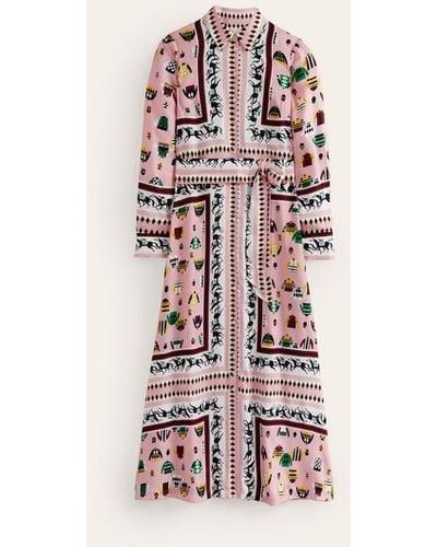 Boden Claudia Maxi Shirt Dress Chalky Pink, Races - White