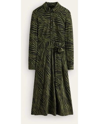 Boden Laura Jersey Midi Shirt Dress Oregano, Animal Stripe - Green