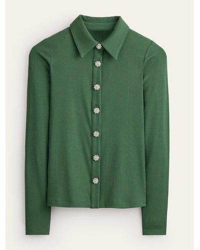 Boden Jewelled-button Ribbed Shirt - Green