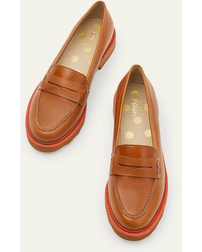 Boden Chunky Penny Loafers Tan/cherry Red - Brown