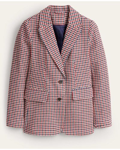 Boden Longline Relaxed Check Blazer Red