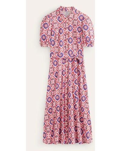 Boden Libby Jersey Midi Shirt Dress Rubicondo, Mosaic Bloom - Pink