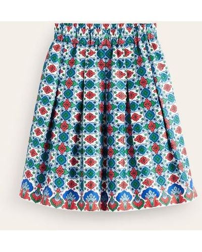 Boden Pleated Cotton Skirt Multi, Coastal Tile - Blue