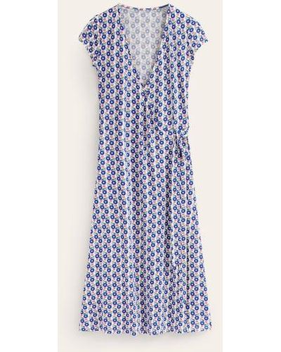 Boden Joanna Cap Sleeve Wrap Dress Multi, Bloom Sprig - Blue