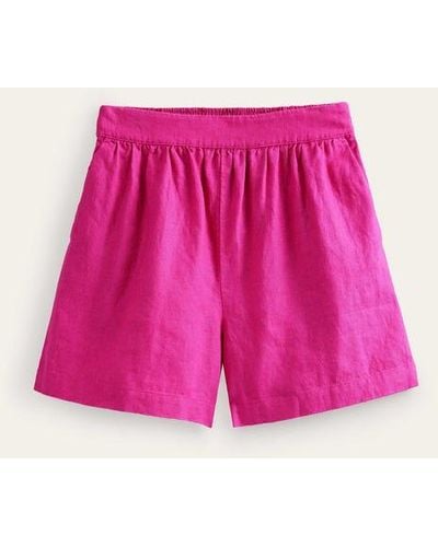 Boden Pull-on Linen Shorts - Pink