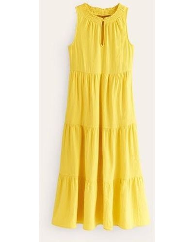 Boden Double Cloth Maxi Tiered Dress - Yellow