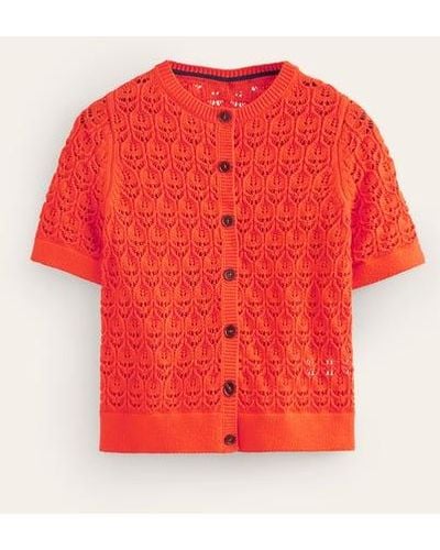 Boden Short Sleeve Crochet Cardigan - Red