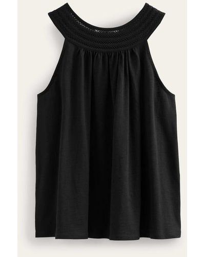 Buy Boden Black Cotton Rib Scoop Neck Top from Next Luxembourg