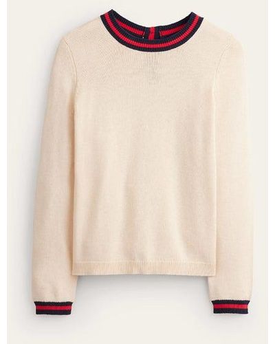 Boden Back Button Sweater Warm Ivory, Brand Stripe - Natural