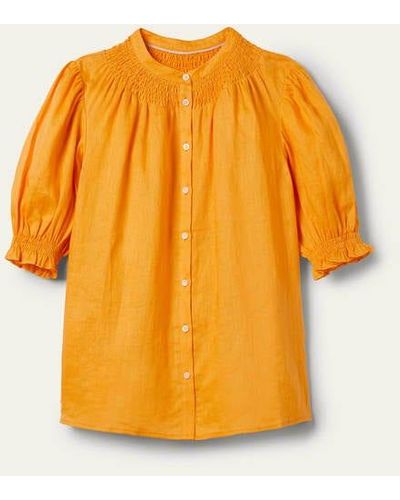 Boden Smocked Short Sleeve Blouse - Orange