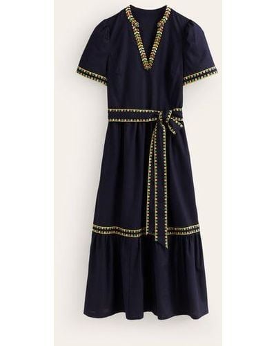 Boden Embroidered Linen Blend Dress - Blue
