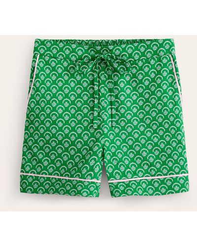 Boden Cotton Sateen Pyjama Shorts - Green