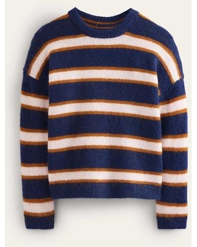 Boden Fluffy Stripe Sweater French Navy, Pumpkin - Blue