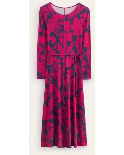Boden Lucy Jersey Midi Dress Warm Cranberry, Tulip Bloom - Pink