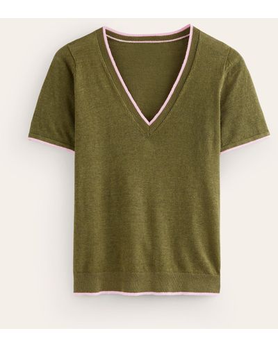 Boden T-shirt col v maggie en lin - Vert