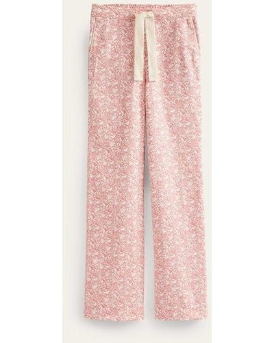Boden Brushed Cotton Pajama Trouser Rosette Blush, Forest Meadow - Pink