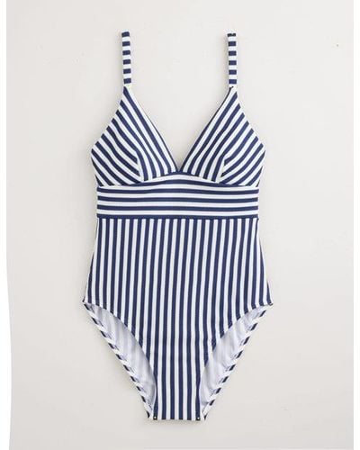 Boden Arezzo V-neck Panel Swimsuit Navy, Ivory Texture Stripe - Blue