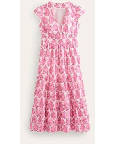 Boden May Cotton Midi Tea Dress Sangria Sunset, Floret - Pink