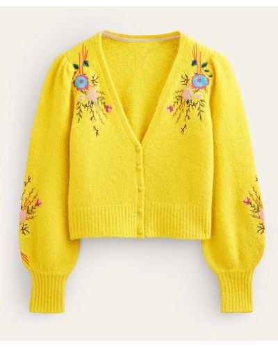 Boden Embroidered Floral Cardigan - Yellow