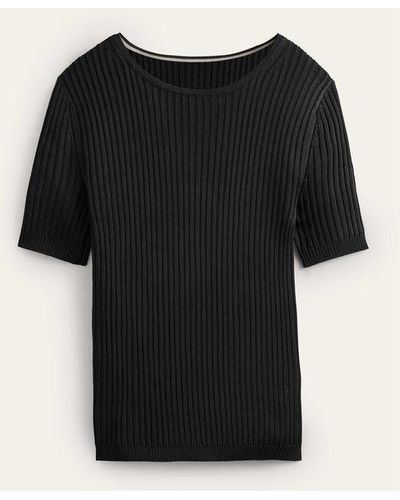 Soft Ribbed Crew Neck T-shirt - Black