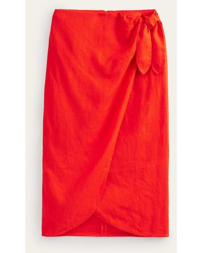 Boden Wrap-front Linen Midi Skirt - Red