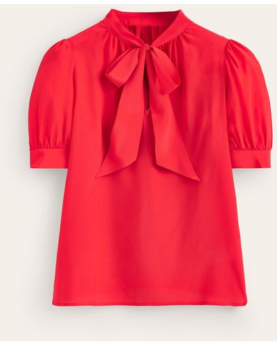 Boden Pussy-bow Silk Blouse - Red
