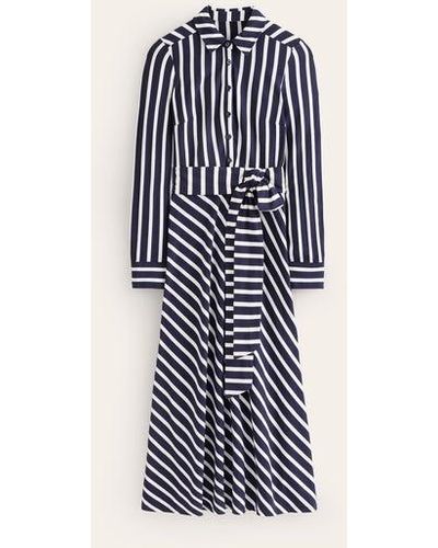 Boden Laura Jersey Midi Shirt Dress French Navy, Ivory Stripe - Blue