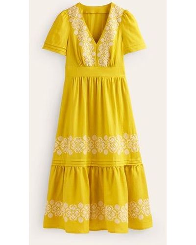 Boden Eve Linen Midi Dress - Yellow