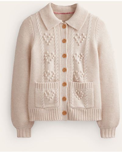 Boden Chunky Bobble Heart Cardigan - Natural
