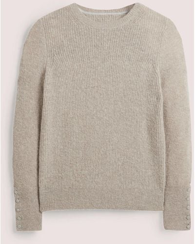 Boden Jewel Button Fluffy Sweater - Gray