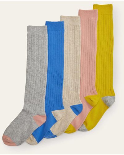 Boden Ribbed Knee High Socks 5 Pack Couloured - Blue