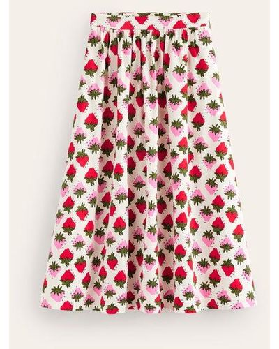 Boden Layla Cotton Sateen Skirt Ivory, Strawberry Pop - Red